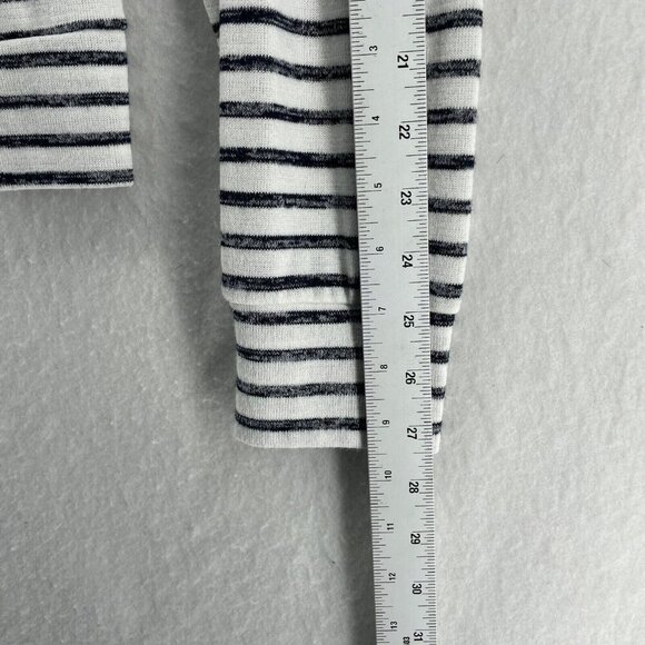 A New Day Sweater Womens Sz L White Striped Hooded Drop Shoulder Sleeve Pullover - Picture 4 of 12